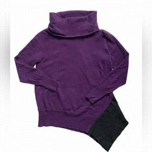 BLOOMINGDALE’S C Cashmere Sweater asymmetrical colour block purple Cowlneck